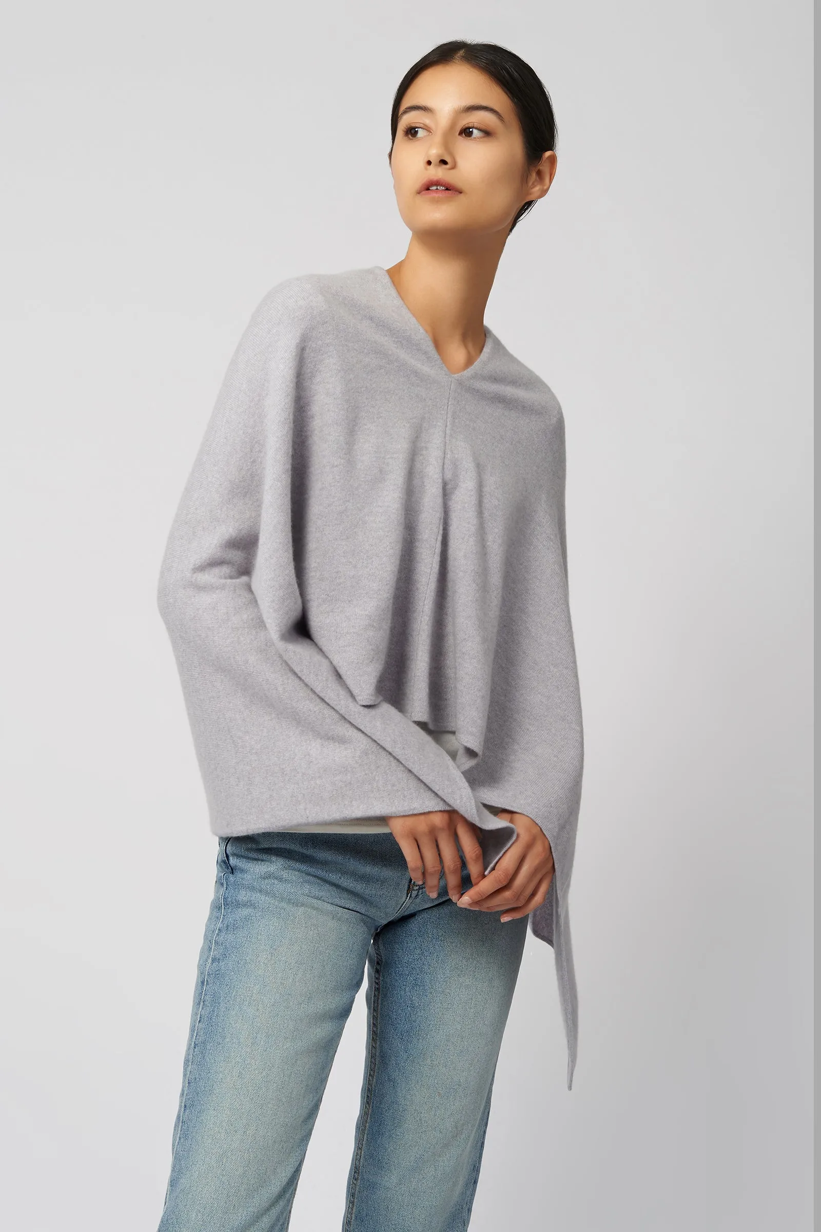 Cashmere Poncho - Heather Grey