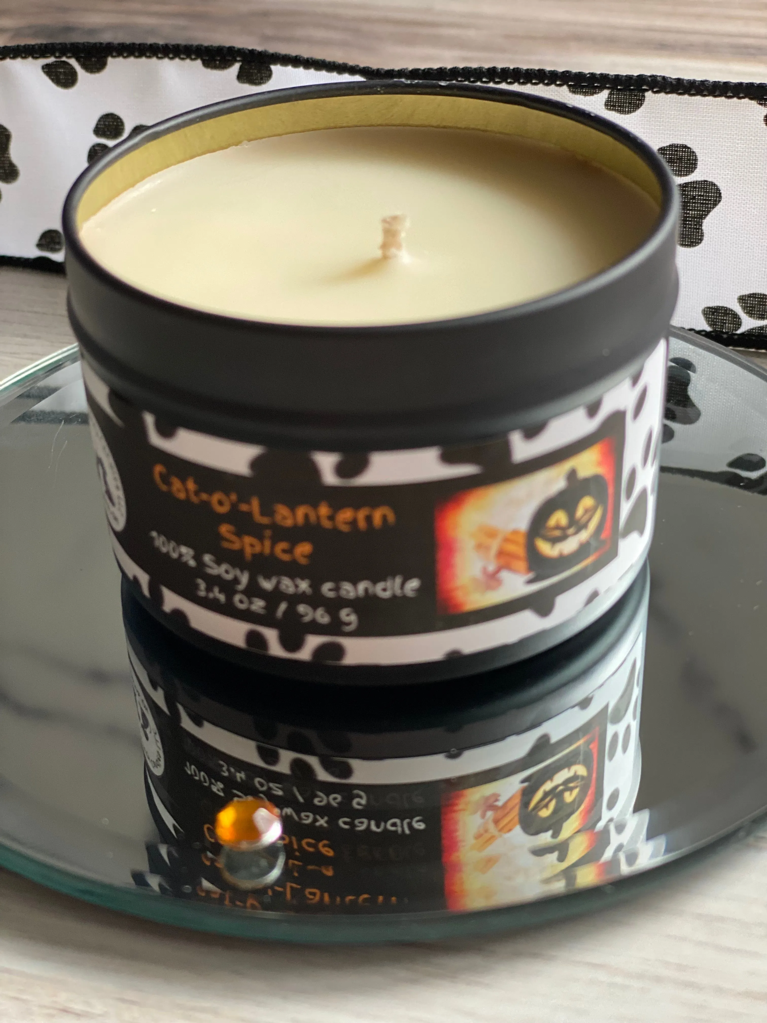 Cat-o'-Lantern Spice Small Tin Soy Candle - Toasted Pumpkin Spice & Pumpkin Souffle Scent
