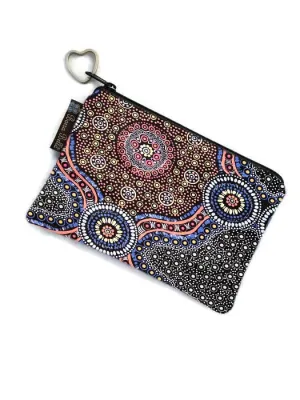 Catch All Zippered Pouch - Black Wild Bush Flowers Fabric