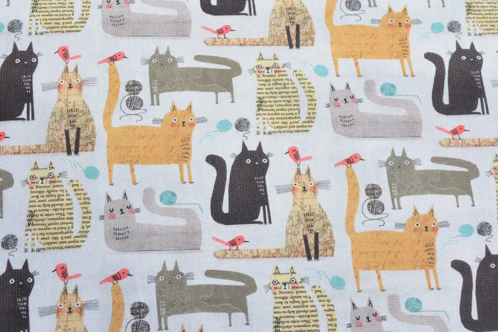 Catch All Zippered Pouch - Cats on Gray Fabric