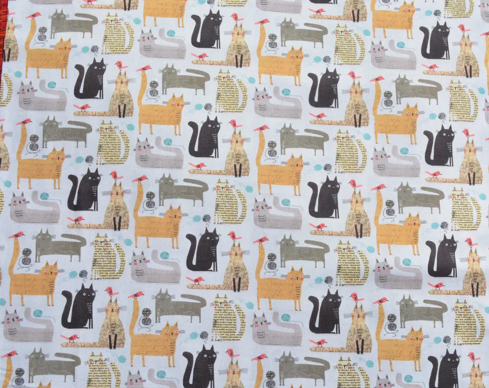 Catch All Zippered Pouch - Cats on Gray Fabric