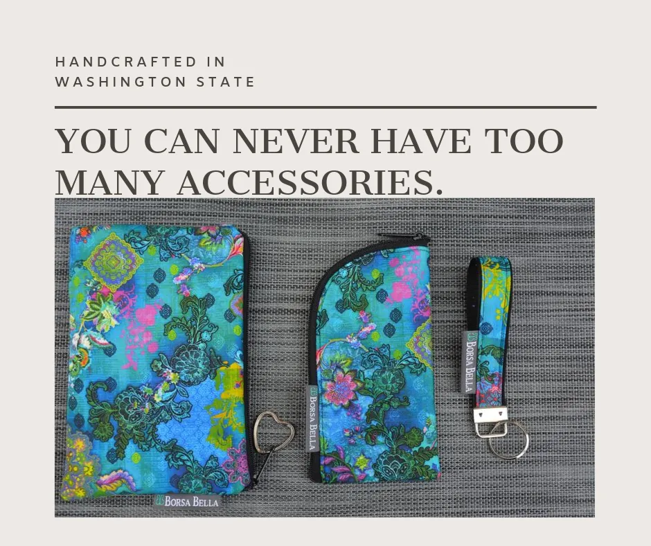 Catch All Zippered Pouch - Slate Gray Floral Fabric