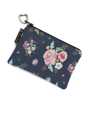 Catch All Zippered Pouch - Slate Gray Floral Fabric
