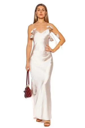 Champagne Flower Satin Maxi Dress