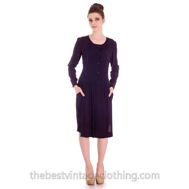 Chanel Couture Vintage Cocktail Dress Deep Blue Backless Sexy Small