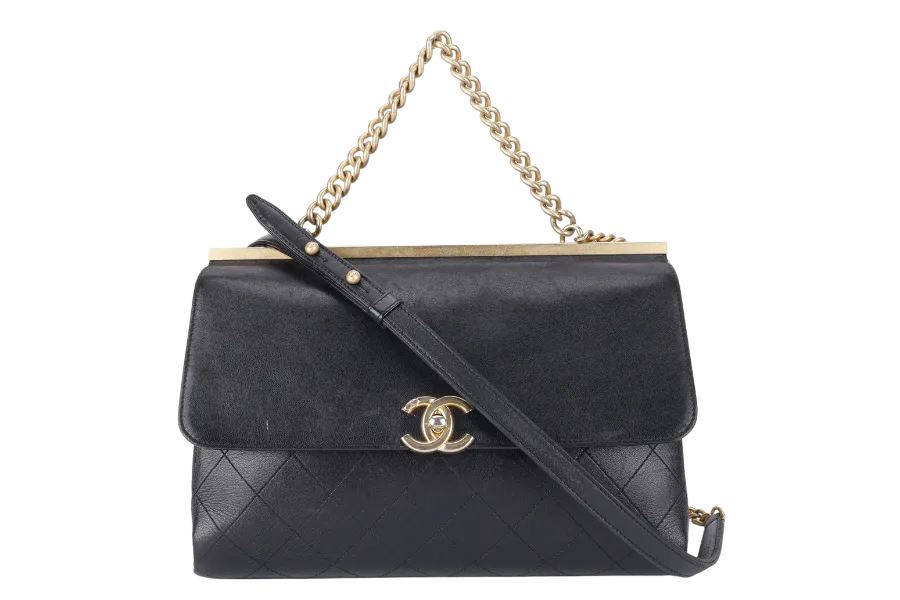 CHANEL STITCHED LAMBSKIN COCO LUXE MEDIUM FLAP BAG BLACK GOLD HARDWARE WITH CARD NO DUST COVER