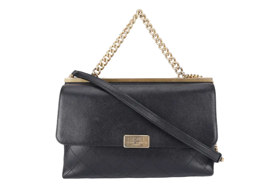 CHANEL STITCHED LAMBSKIN COCO LUXE MEDIUM FLAP BAG BLACK GOLD HARDWARE WITH CARD NO DUST COVER
