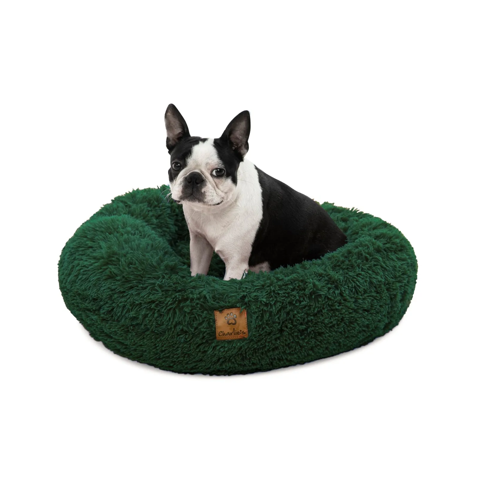 Charlie's Shaggy Faux Fur Round Calming Dog Bed Eden Green Large