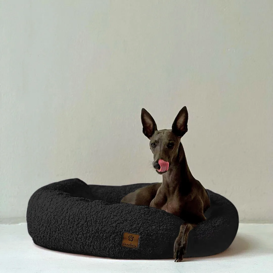Charlie's Teddy Fleece Round Calming Dog Bed Charcoal Small