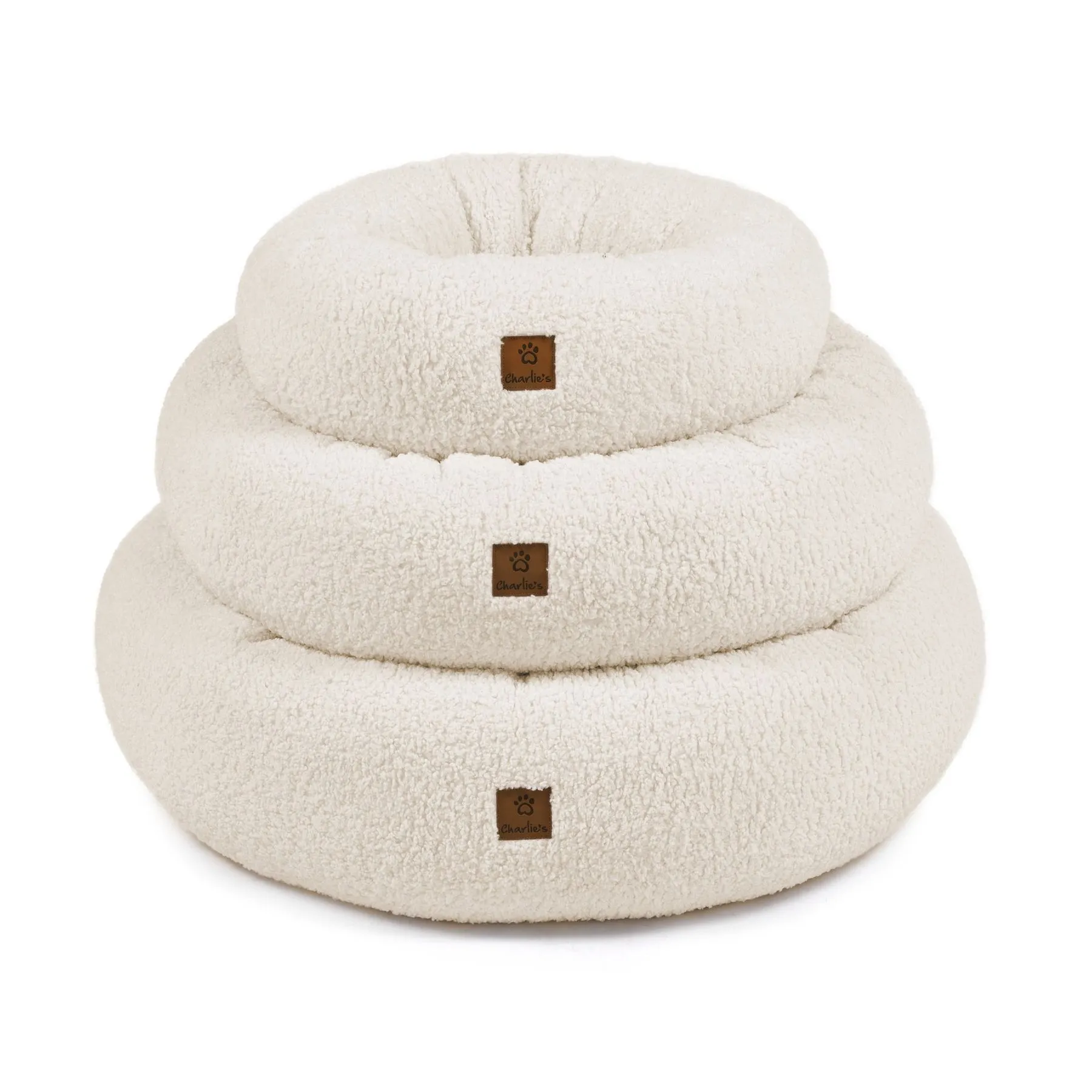 Charlie's Teddy Fleece Round Calming Dog Bed Cream Medium