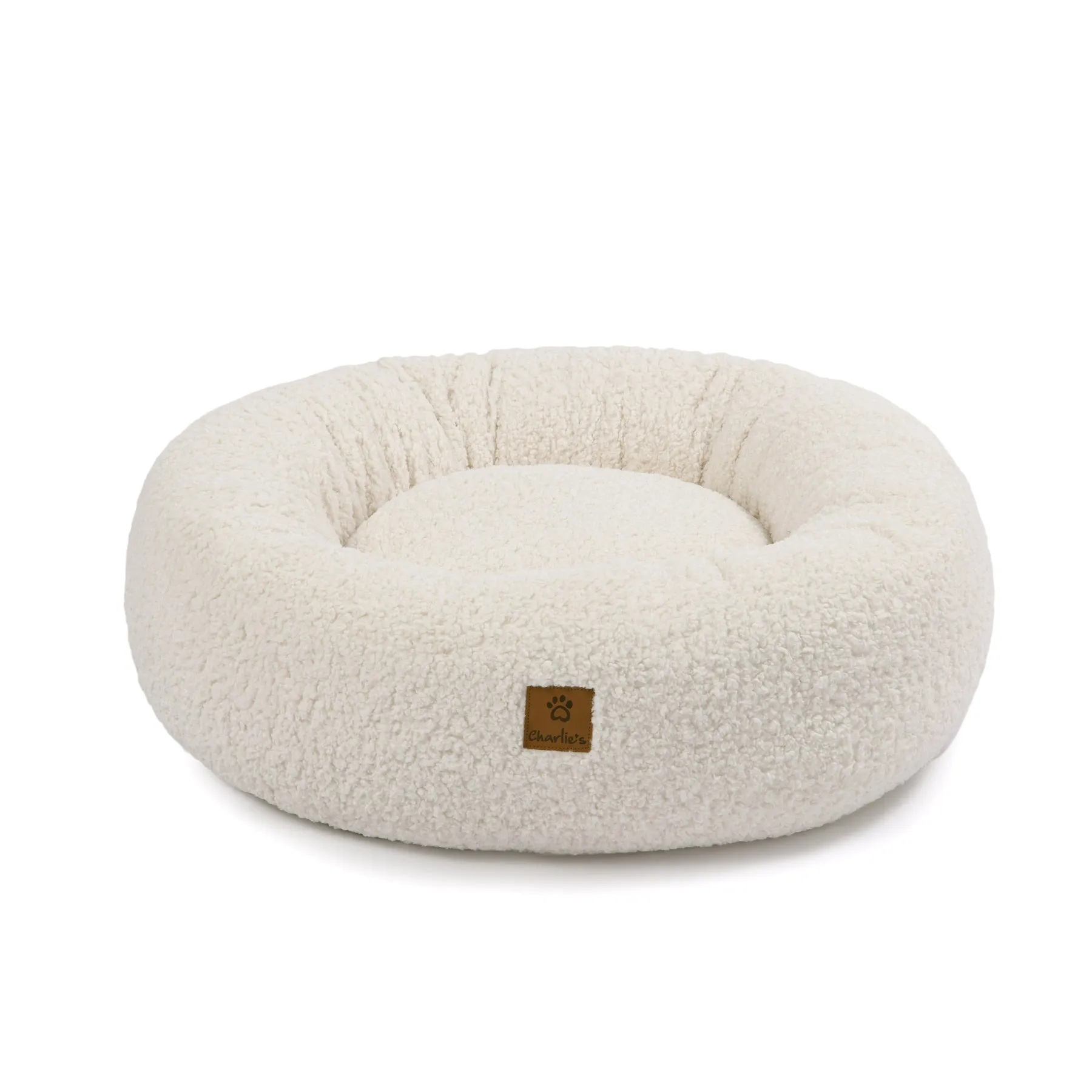 Charlie's Teddy Fleece Round Calming Dog Bed Cream Medium