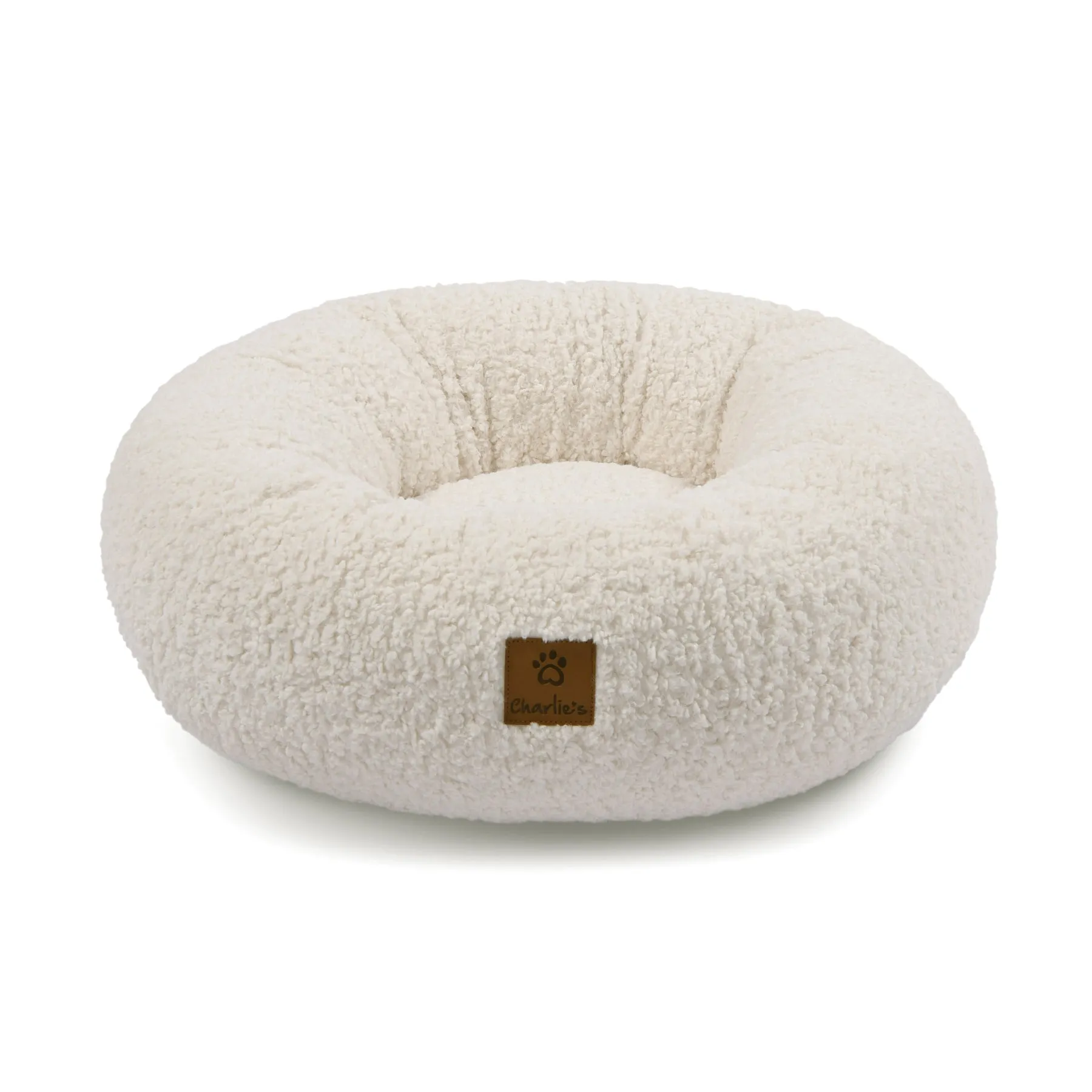 Charlie's Teddy Fleece Round Calming Dog Bed Cream Medium