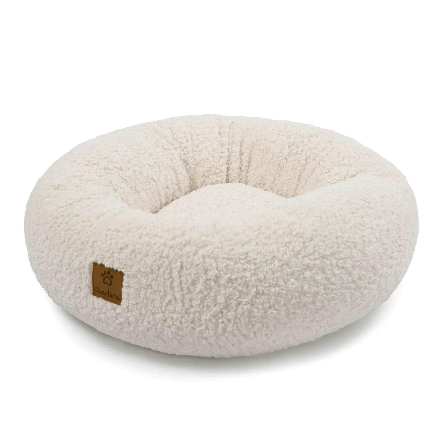 Charlie's Teddy Fleece Round Calming Dog Bed Cream Small