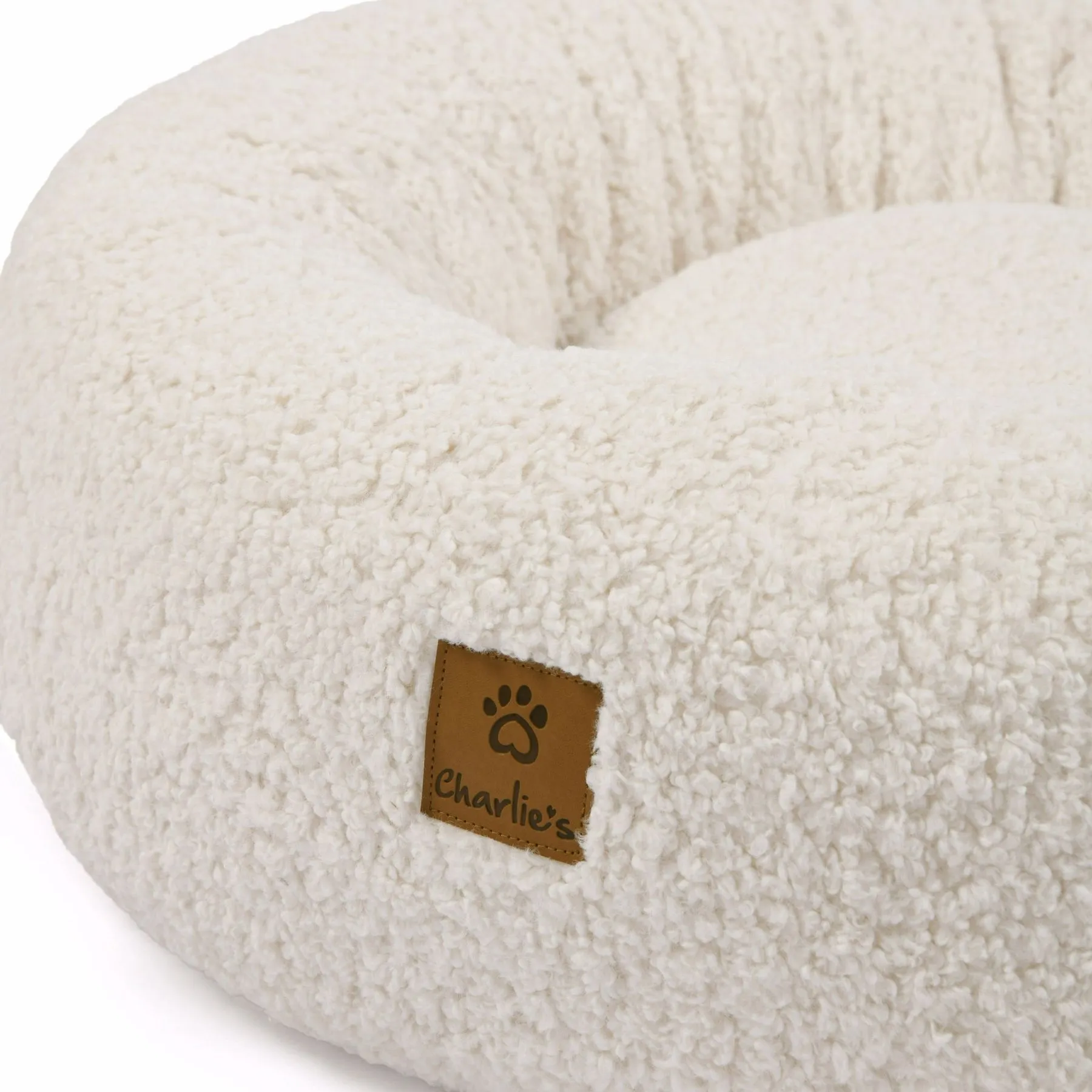 Charlie's Teddy Fleece Round Calming Dog Bed Cream Small