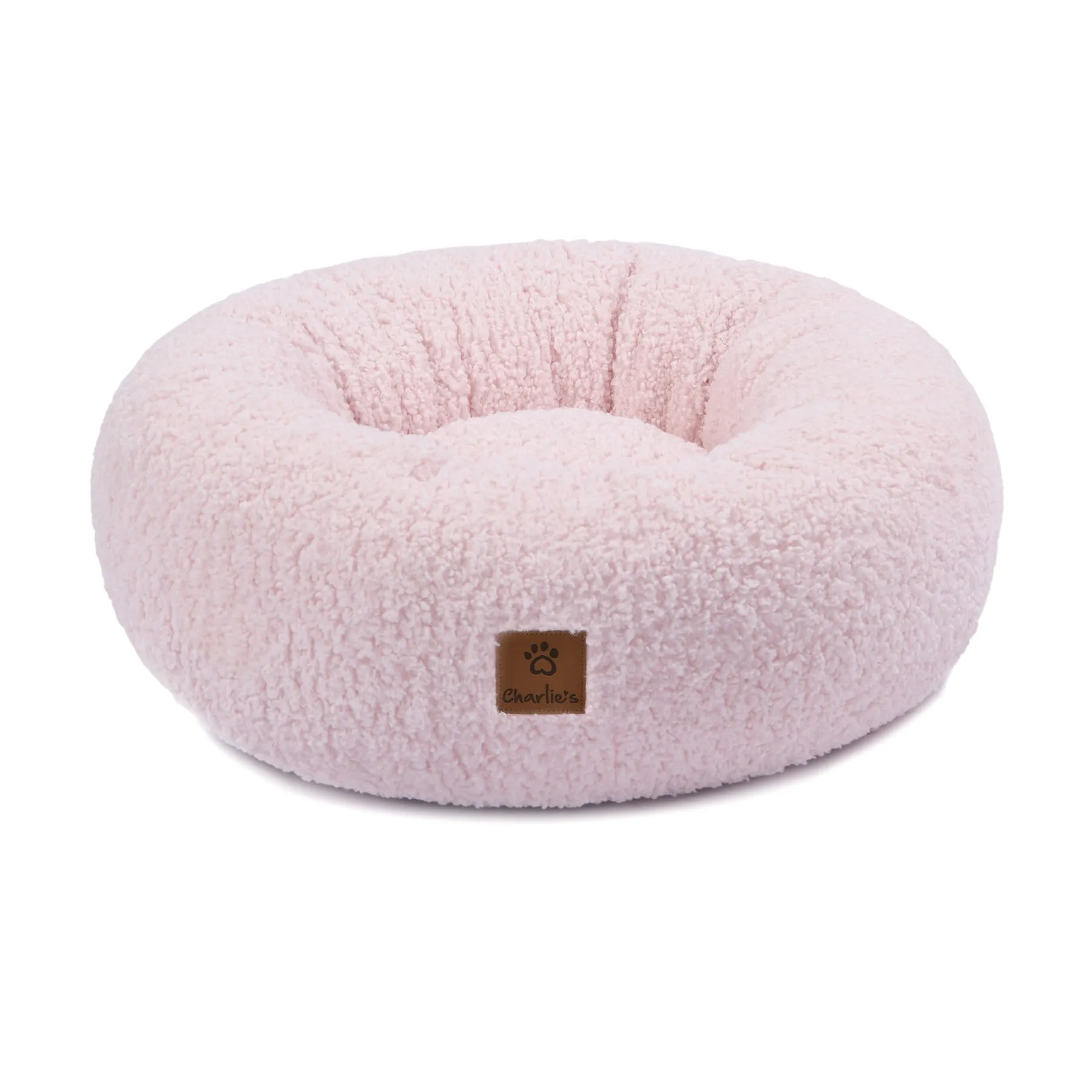 Charlie's Teddy Fleece Round Calming Dog Bed Pink Medium