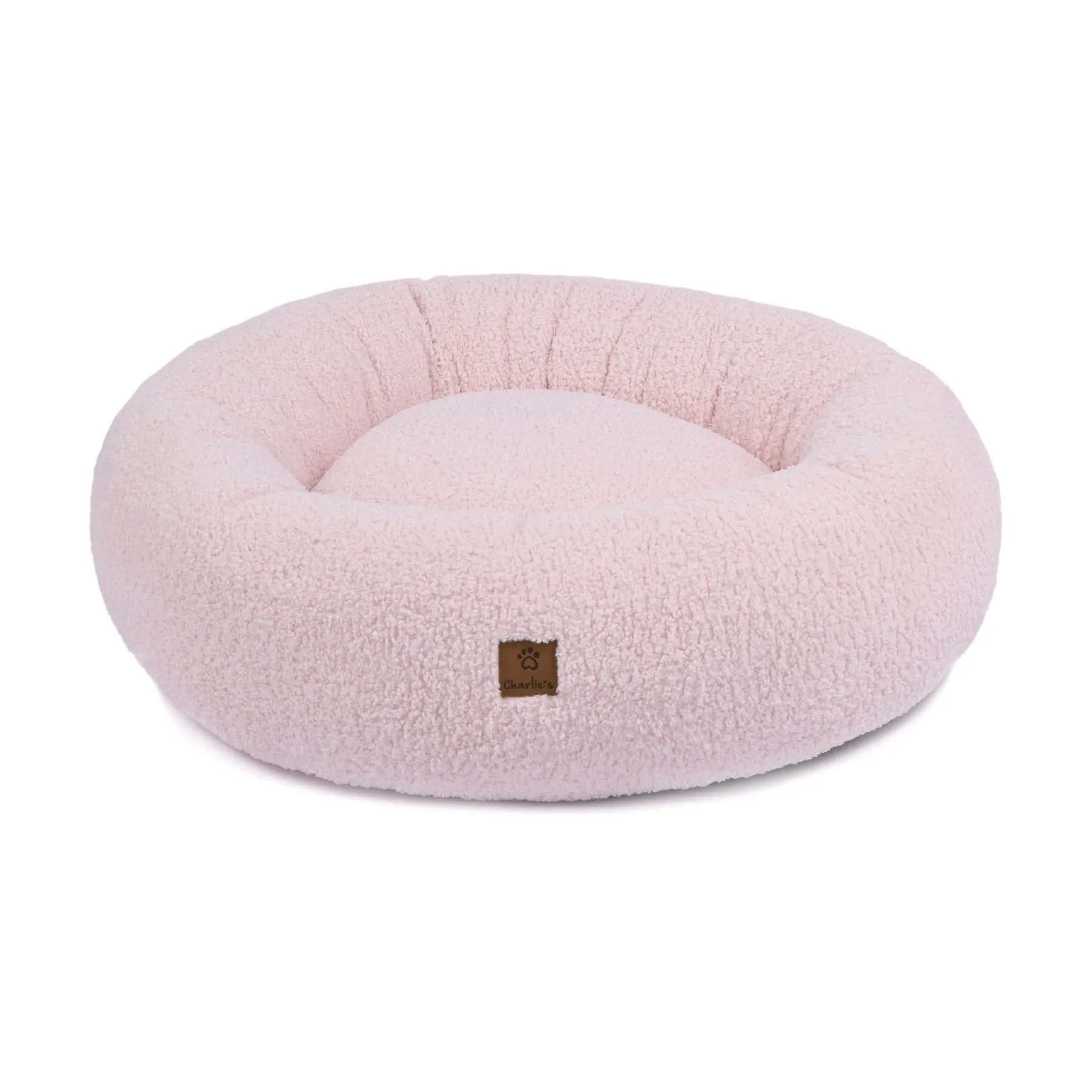 Charlie's Teddy Fleece Round Calming Dog Bed Pink Medium