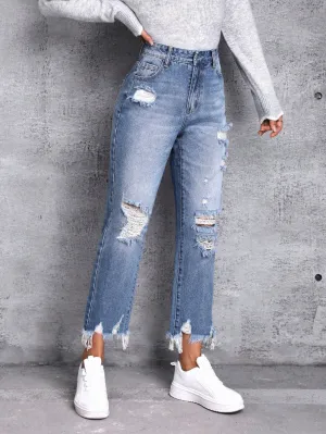 Cherry Vibes: Jeans LUNE de pierna recta con desgarro