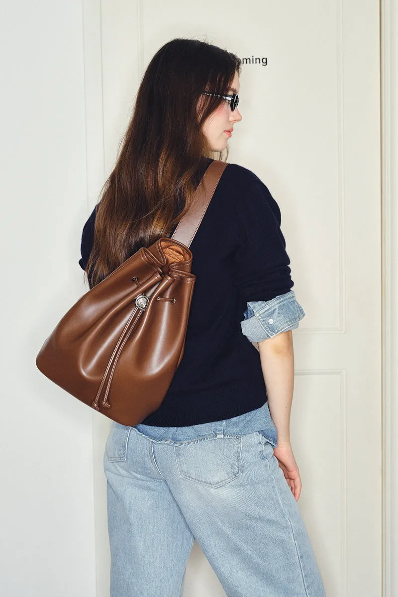 Chic Leather Bucket Bag