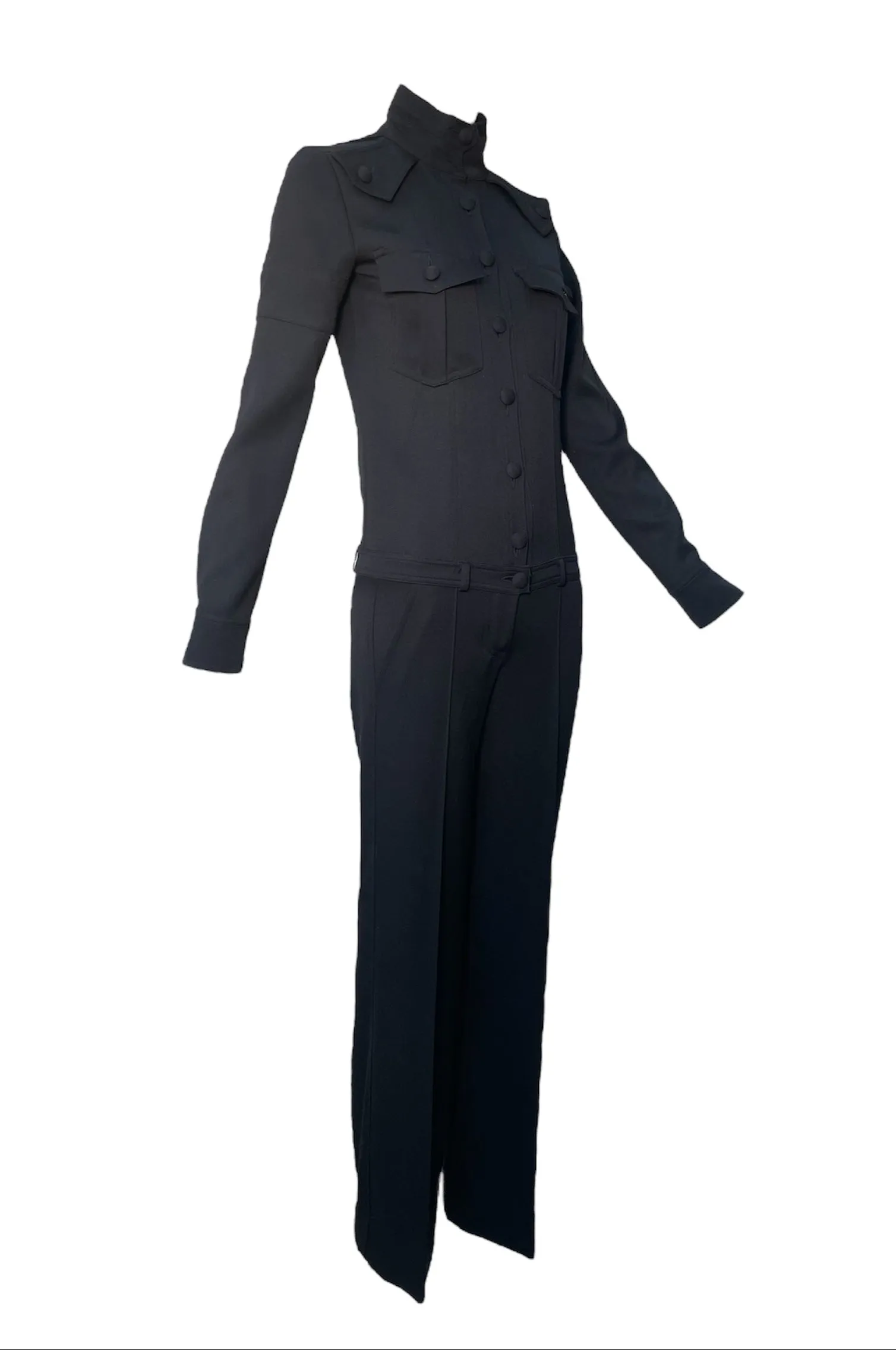 Chloe 1990s Black Wool Twill Military Inspired Jumpsuit