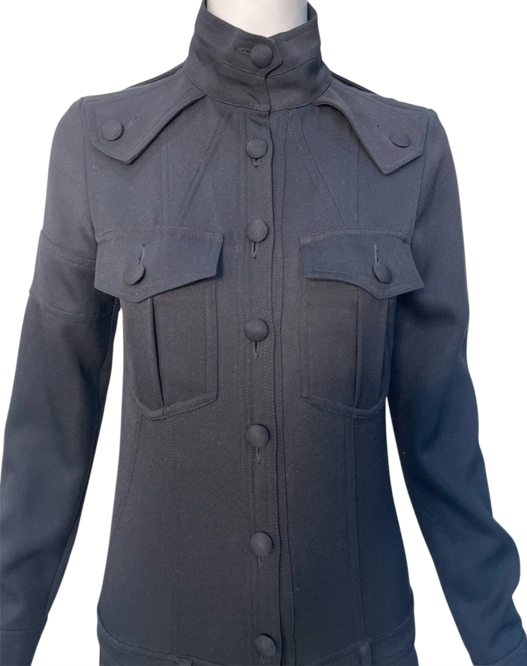 Chloe 1990s Black Wool Twill Military Inspired Jumpsuit