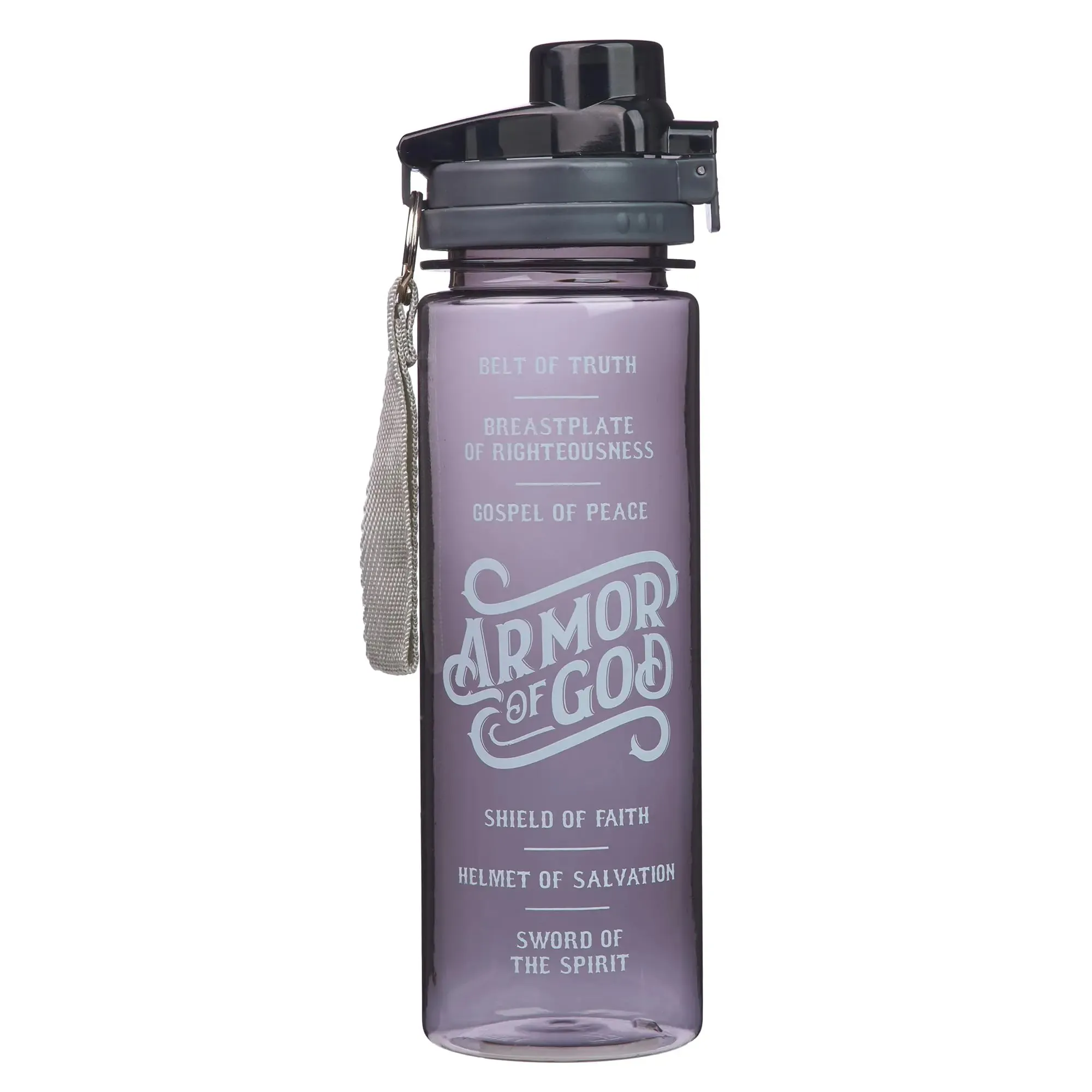Christian Art Gifts Reusable Plastic Sports Water Bottle with Locking Flip-Top Lid & Carry Strap Black 28 oz Wide Mouth BPA-Free Bottle for Men & Women