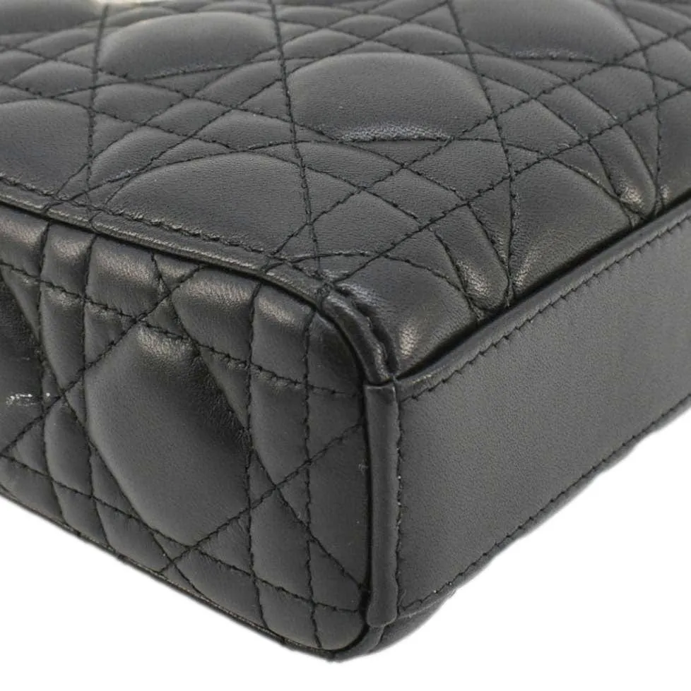 CHRISTIAN DIOR Lady D-Joy Medium Cannage Leather Shoulder Bag Black