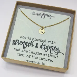 Christian Jewelry, heart necklace, Strength an dignity, Thank you gift, Christian gift, Christian jewelry, Christmas gift, Gift for friend