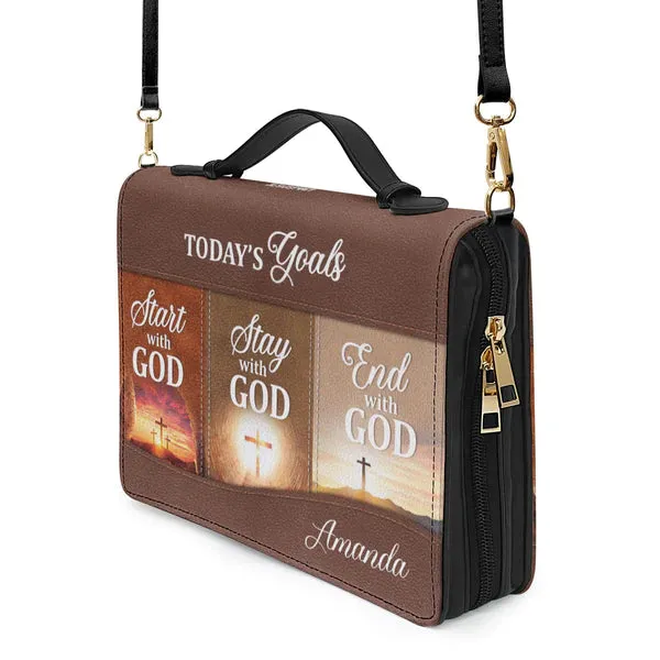 Christianartbag Bible Cover - Today's Goals Stay With GOD, Personalized Bible Cover, Customizable Premium Faux Leather Bible Covers - CABBBCV04030823.