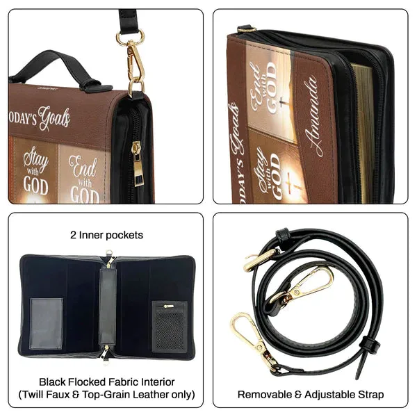 Christianartbag Bible Cover - Today's Goals Stay With GOD, Personalized Bible Cover, Customizable Premium Faux Leather Bible Covers - CABBBCV04030823.