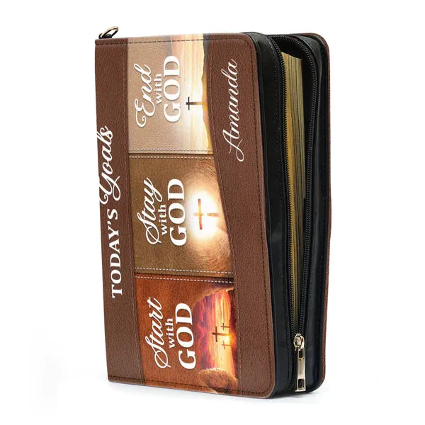 Christianartbag Bible Cover - Today's Goals Stay With GOD, Personalized Bible Cover, Customizable Premium Faux Leather Bible Covers - CABBBCV04030823.