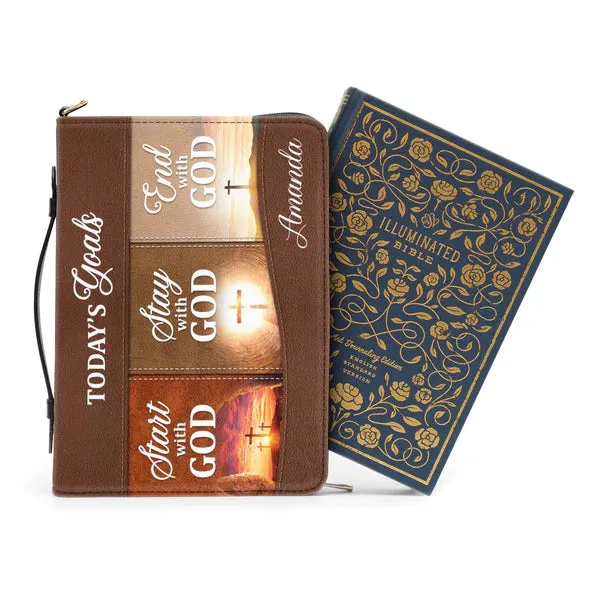 Christianartbag Bible Cover - Today's Goals Stay With GOD, Personalized Bible Cover, Customizable Premium Faux Leather Bible Covers - CABBBCV04030823.
