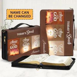 Christianartbag Bible Cover - Today's Goals Stay With GOD, Personalized Bible Cover, Customizable Premium Faux Leather Bible Covers - CABBBCV04030823.