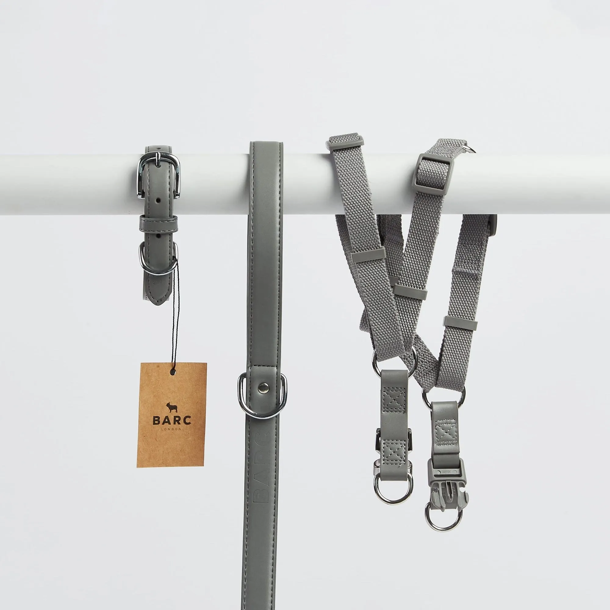 City Vegan Leather & Nylon Dog Collar, Harness & Lead Set | Ash Grey