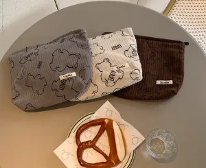 Classic Cute Bear Minimalist Corduroy Makeup Bag, Cute Pencil Case