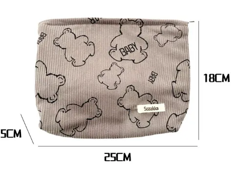 Classic Cute Bear Minimalist Corduroy Makeup Bag, Cute Pencil Case