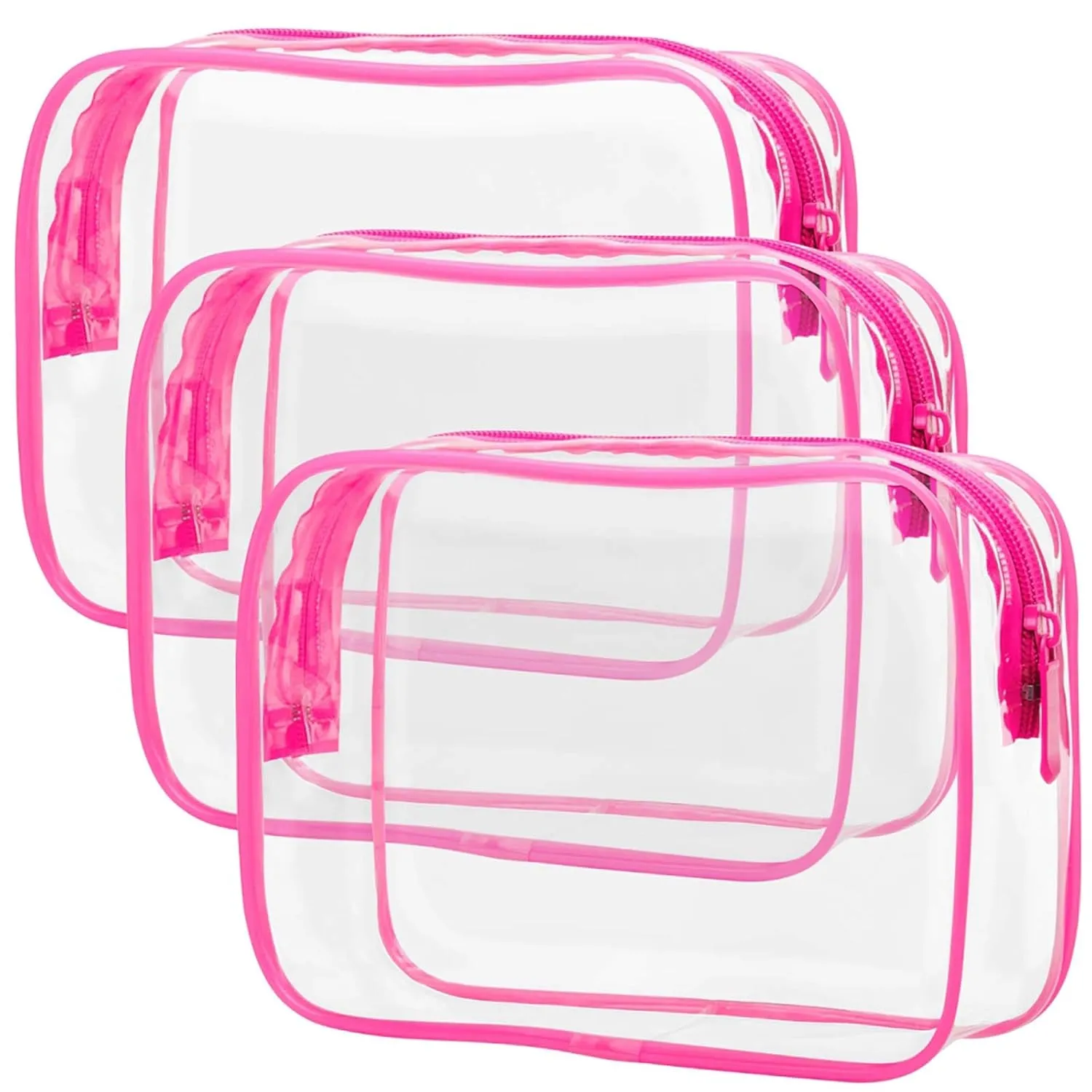 Clear Makeup Bag - TSA Approved Toiletry Bag for Travel Size Toiletries, Travel Clear Toiletry Bag Quart Size Bag, Carry on Airport Airline Compliant Bag, Rose Pink(For Age 12 or Above)