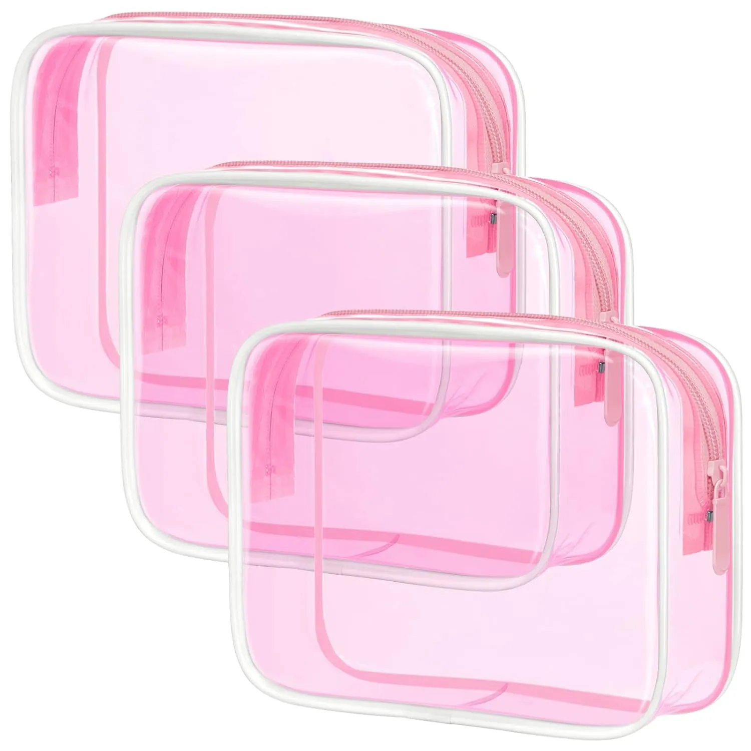 Clear Makeup Bag - TSA Approved Toiletry Bag for Travel Size Toiletries, Travel Clear Toiletry Bag Quart Size Bag, Carry on Airport Airline Compliant Bag, Rose Pink(For Age 12 or Above)