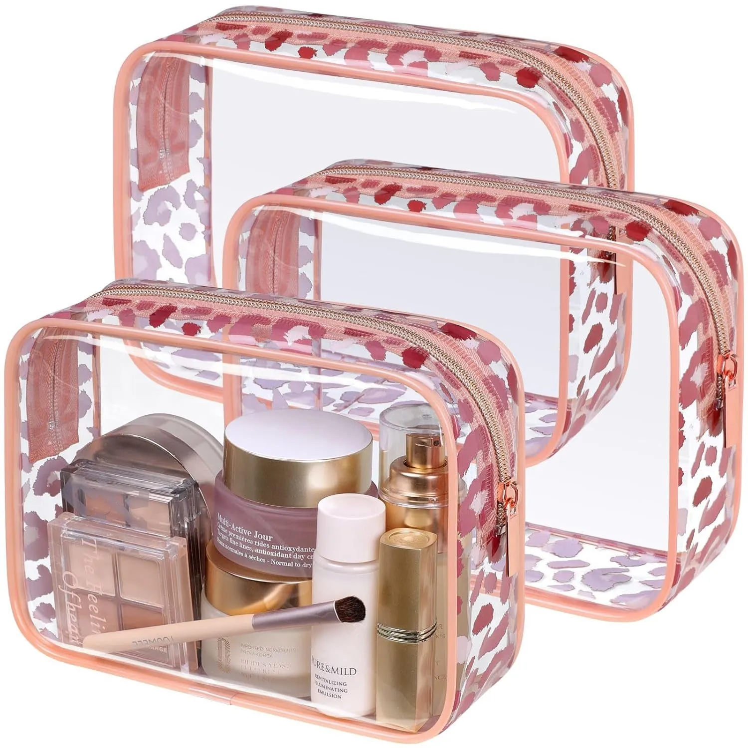 Clear Makeup Bag - TSA Approved Toiletry Bag for Travel Size Toiletries, Travel Clear Toiletry Bag Quart Size Bag, Carry on Airport Airline Compliant Bag, Rose Pink(For Age 12 or Above)