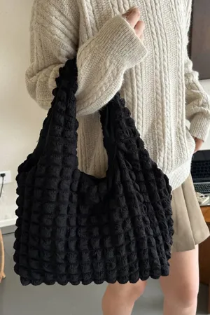 Cloud Puffy Shoulder Tote Bag: BLACK