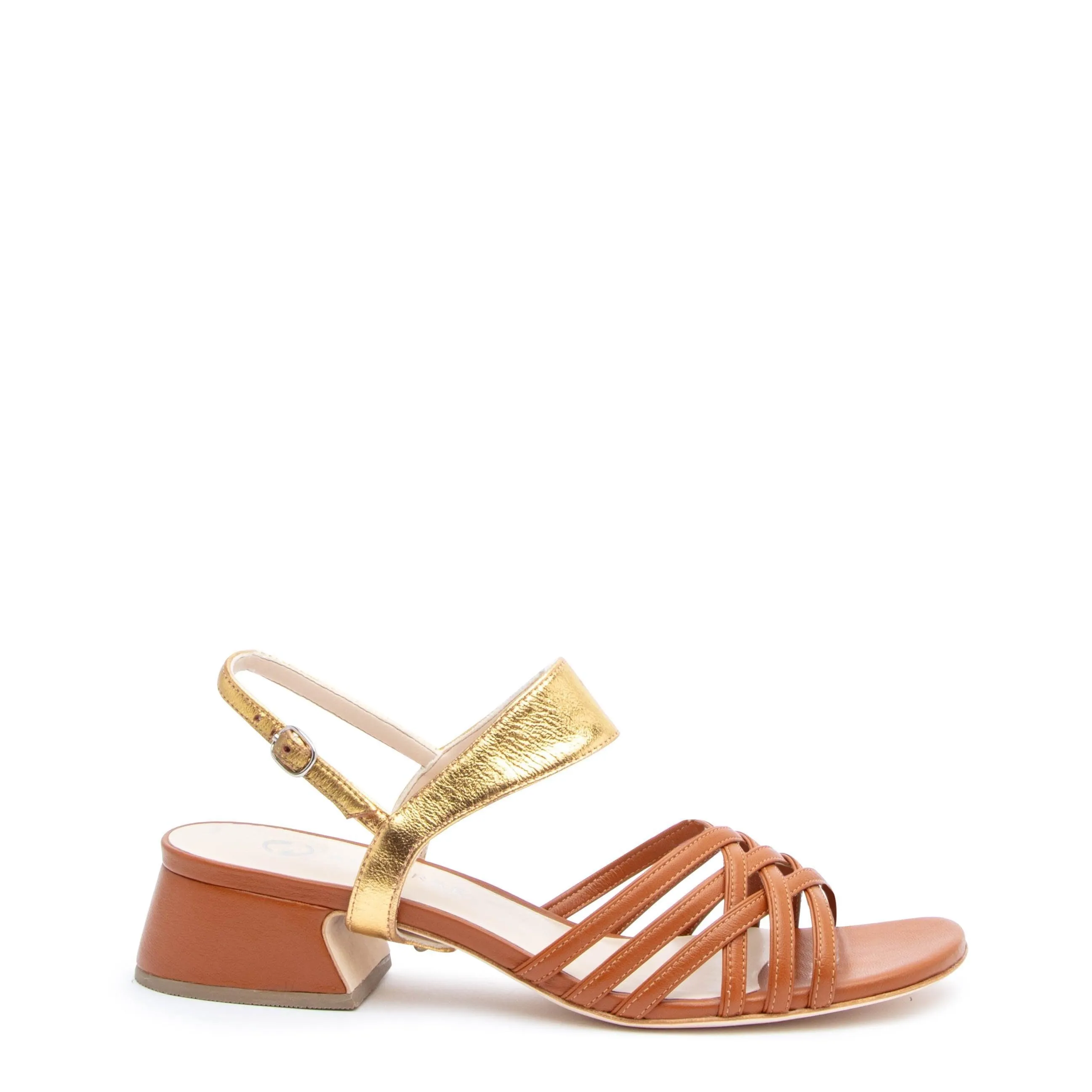 Cognac Bell Sandal   Gold Elsie