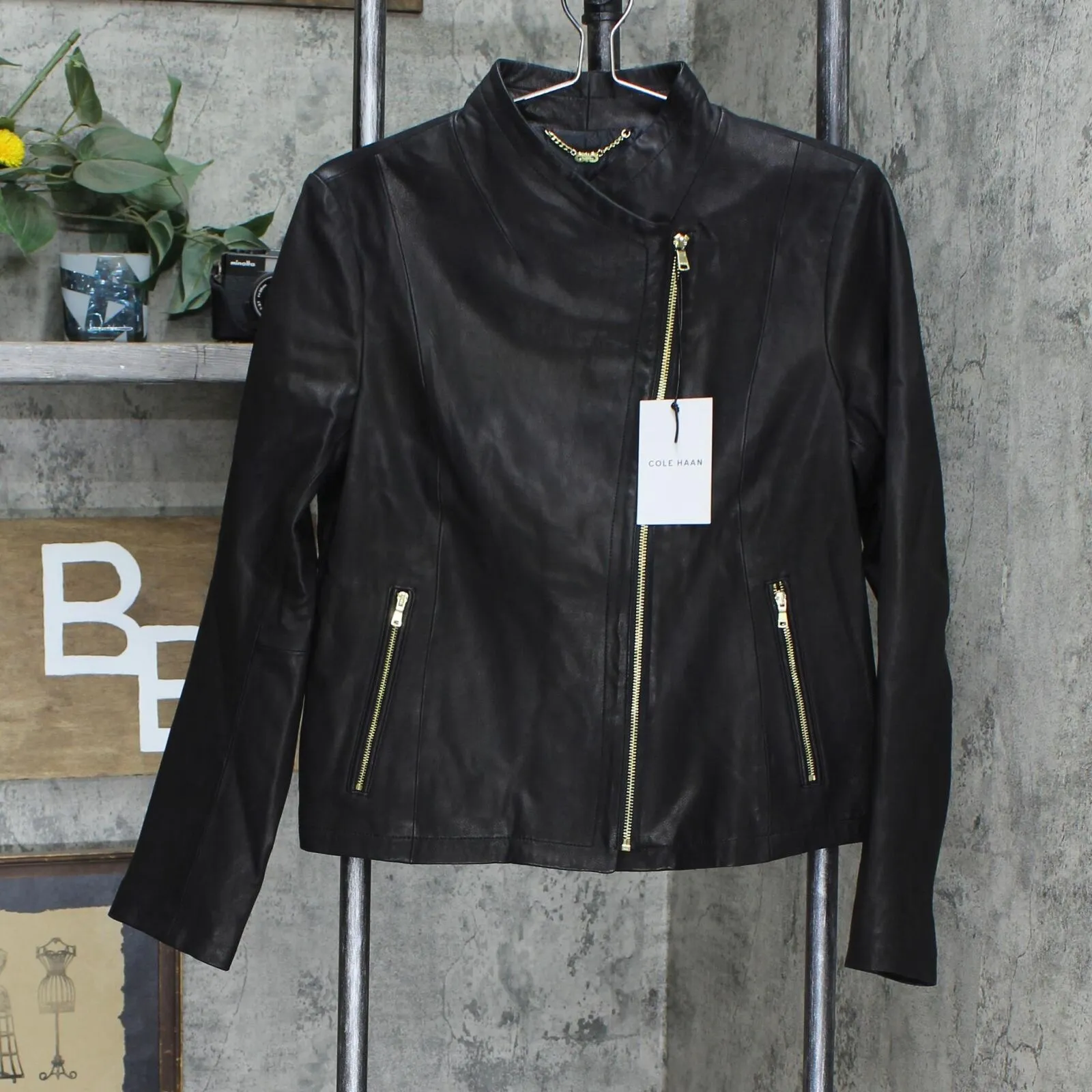 Cole Haan Womens Leather Motorcycle Jacket