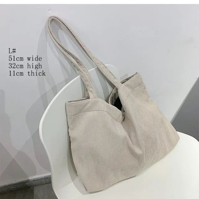 Corduroy Bag for Women Shopper Female Designer Handbags Environmental Storage Reusable Girls Small Canvas Shoulder Tote Bag