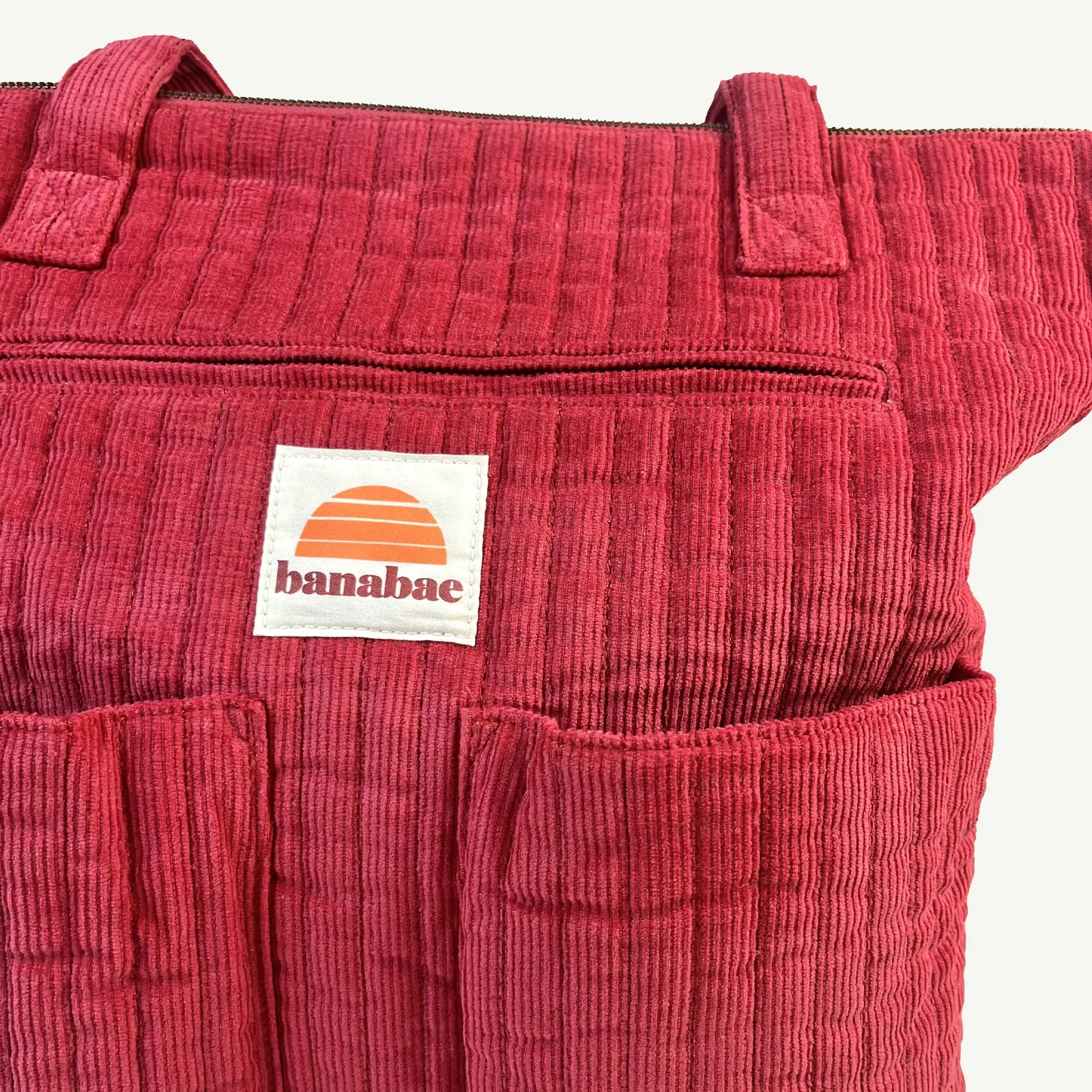 Corduroy Quilted Convertible Backpack - Cherry