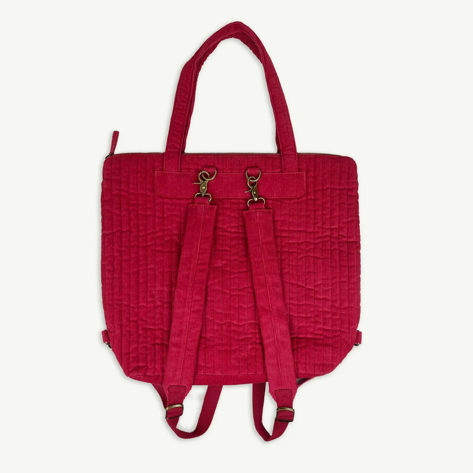 Corduroy Quilted Convertible Backpack - Cherry