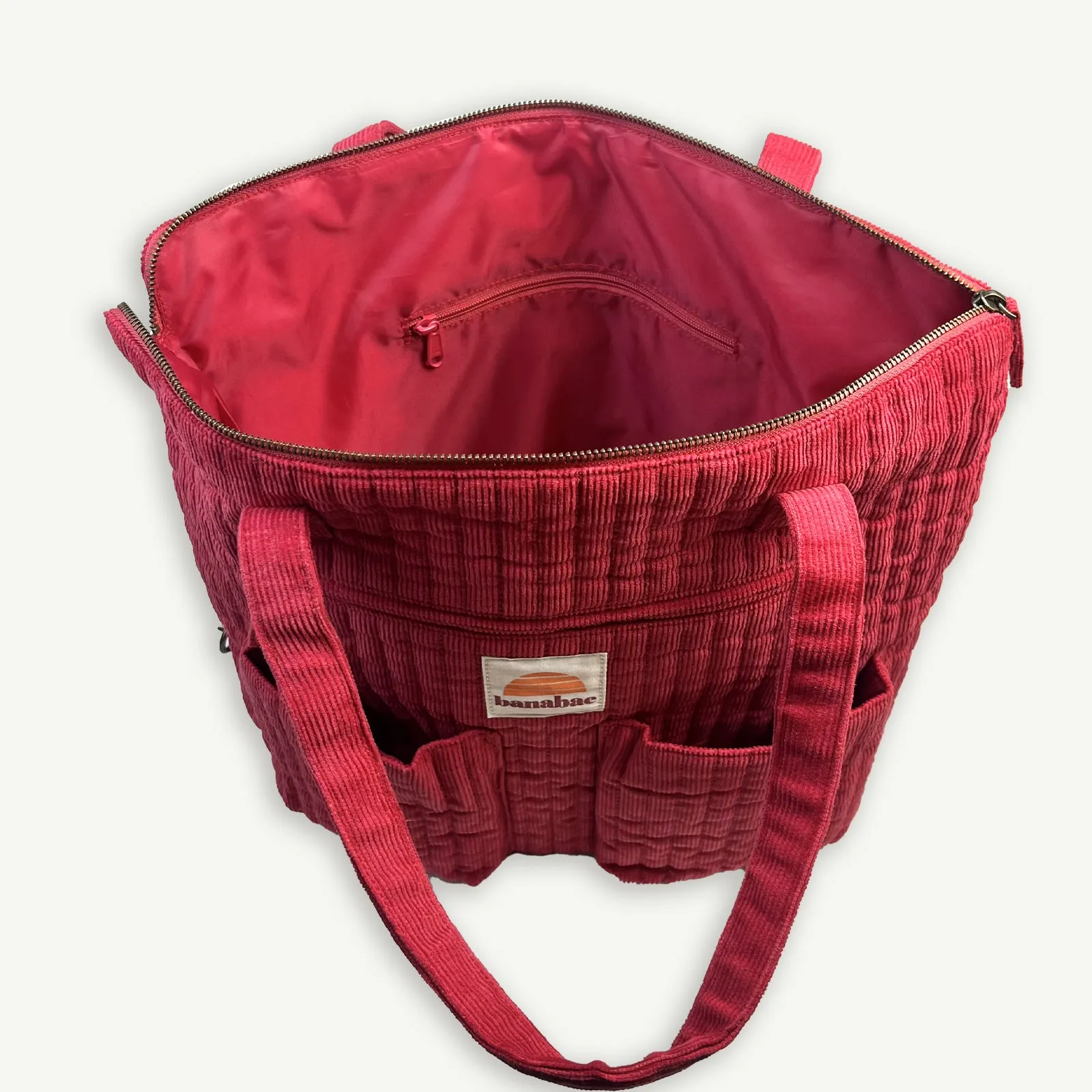 Corduroy Quilted Convertible Backpack - Cherry