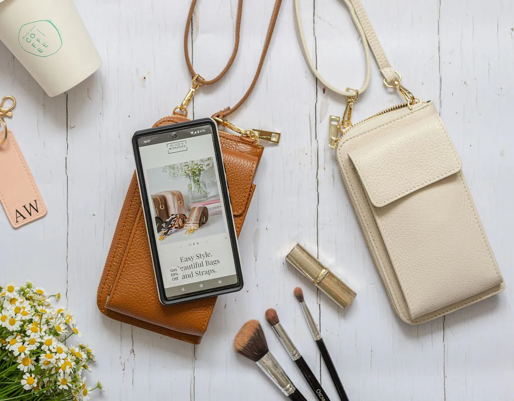 Cream Leather Purse / Phone Crossbody