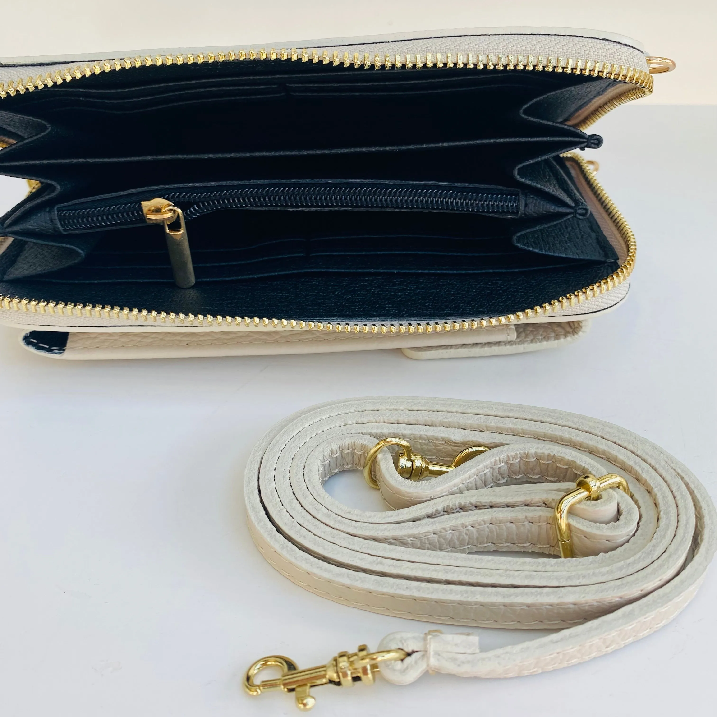 Cream Leather Purse / Phone Crossbody