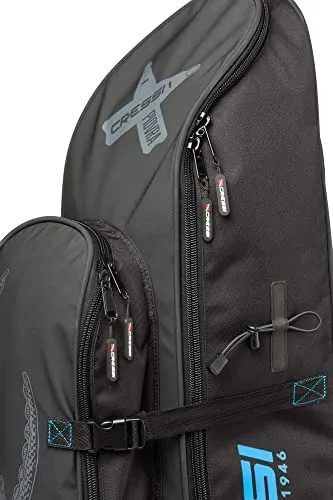 Cressi Freediving Waterproof Backpack - Main Compartment Fits Long Blade Fins - Cooler-Type Front Compartment - Piovra XL: Designed in Italy,Black/Blue
