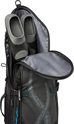 Cressi Freediving Waterproof Backpack - Main Compartment Fits Long Blade Fins - Cooler-Type Front Compartment - Piovra XL: Designed in Italy,Black/Blue
