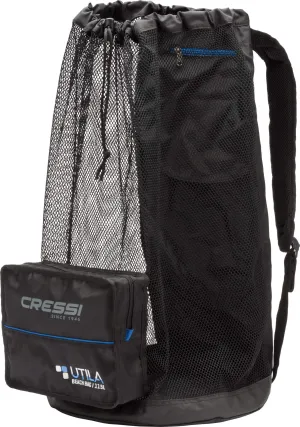 Cressi Heavy Duty Mesh Backpack 85 liters Capacity for Snorkeling, Water Sport Gear | Utila: Designed in Italy, Black, One Size (UB937000)